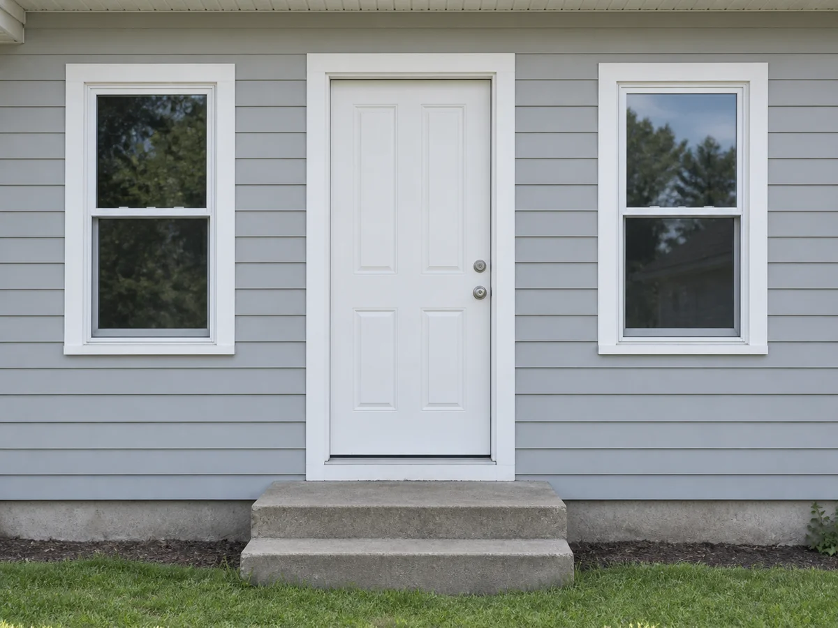 Two white-framed windows and a white entry door installed at Linden House